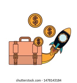 set of icons with space rocket