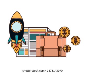 set of icons with space rocket