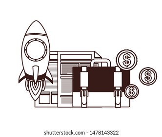 set of icons with space rocket