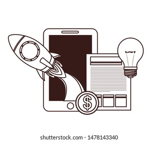 set of icons with space rocket