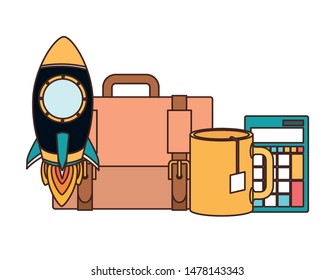 set of icons with space rocket