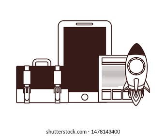 set of icons with space rocket