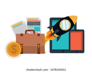 set of icons with space rocket