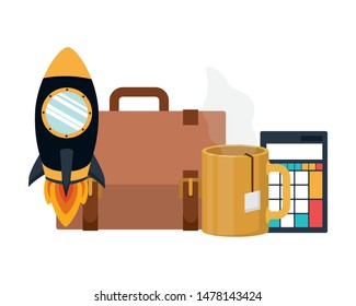 set of icons with space rocket
