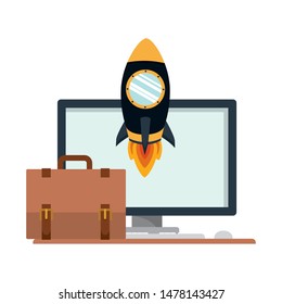 set of icons with space rocket
