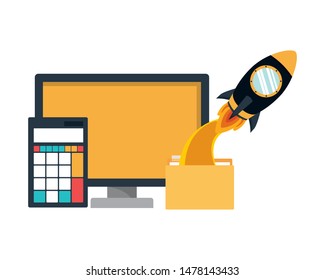 set of icons with space rocket