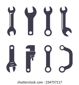 Set of icons of spanners on white background