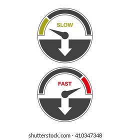 Set of icons of a speedometer with slow and fast loading. Vector illustration.