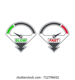 Set of icons of a speedometer with slow and fast loading. Vector illustration