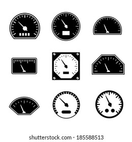 Set icons of speedometers isolated on white. Vector illustration