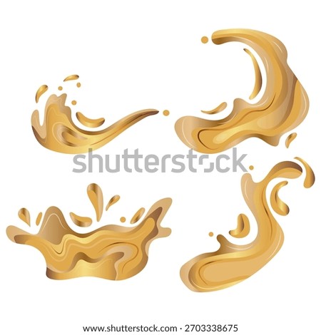 set of icons of splashes and various streams with a metal texture, namely with a gold texture, for backgrounds for awards, achievements or rating icons