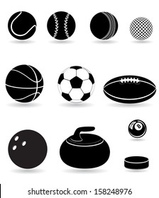 set icons sport balls black silhouette vector illustration isolated on white background