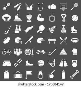 Set icons of sports and fitness equipment isolated on grey. Vector illustration