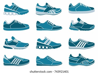 Set of icons of sports shoes. Vector illustration