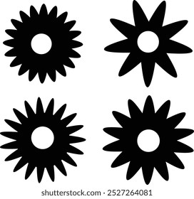 Set of icons of spring flowers isolated on white. Cute illustrations in black for stickers, labels, postcards, scrapbooking. Floral icon set. Flowers, and leaves line art icons. Nature sign collection