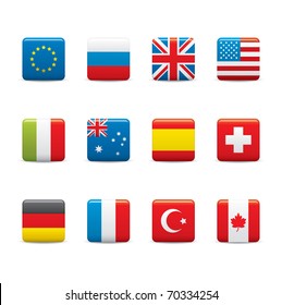 Set Icons Of Square World Flags On White Background