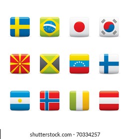 Set Icons Of Square World Flags On White Background