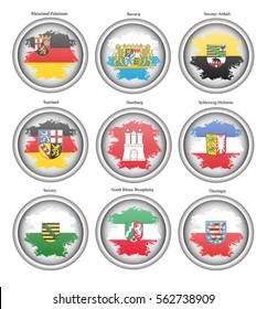 Set of icons. States of Germany flags. Vector.   