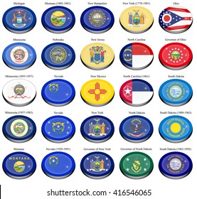 Set of icons. States and territories of USA flags.   