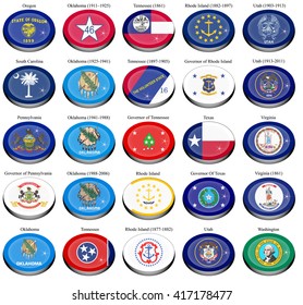 Set of icons. States and territories of USA flags.   