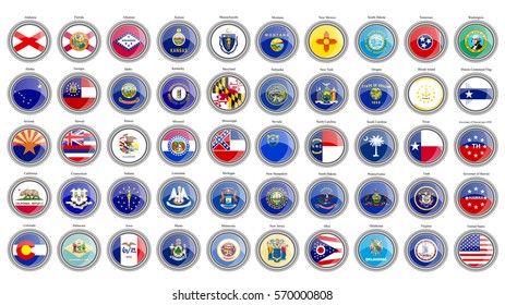 Set of icons. States of the USA flags. 