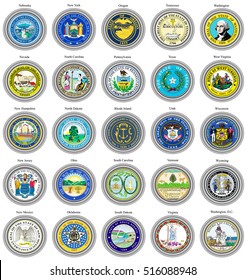 Set of icons. States of USA seals. 3D.  