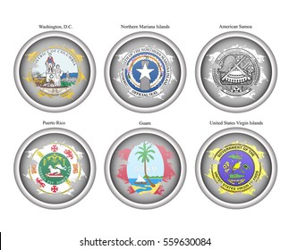 Set of icons. States of USA seals. Vector. 