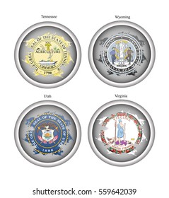 Set of icons. States of USA seals. Vector. 