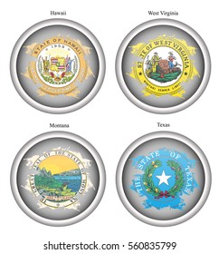 Set of icons. States of USA seals. Vector. 