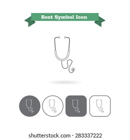 Set of icons with stethoscope, with text on green ribbon