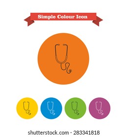 Set of icons with stethoscope, with text on red ribbon