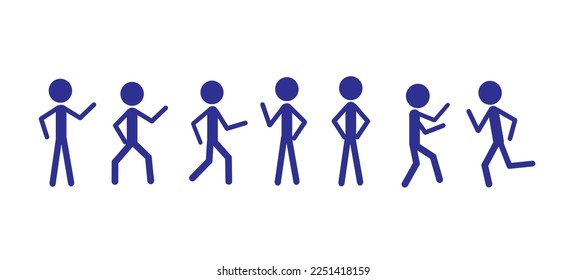 a set of icons is a stick of a man, a pictogram, a figure of a man, various poses, a symbol of a man isolated on a white background