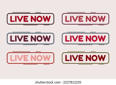 Set of icons, stickers, buttons with text Live now