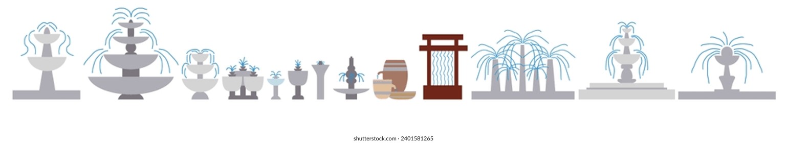 Conjunto de iconos de fuentes de piedra decoración de calle arquitectura ilustración vectorial aislado en un fondo blanco