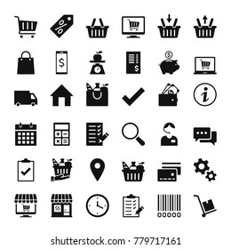 Set of icons for stores and supermarkets, and e-commerce