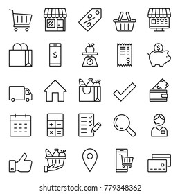 Set of icons for stores and supermarkets, linear icons