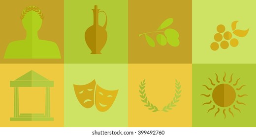 set of icons in the style of a flat design on the theme of greece.