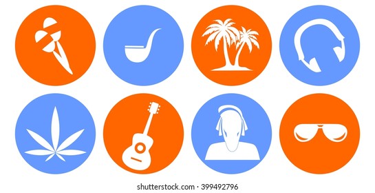 set of icons in the style of a flat design on the theme of Rastafarian.