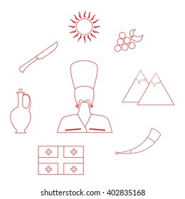 set of icons in the style of a flat design on the theme of Georgia.