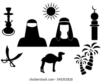 set of icons in the style of a flat design on the theme of arabs.