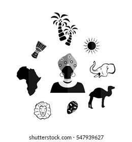 set of icons in the style of a flat design on the theme of Africa.
