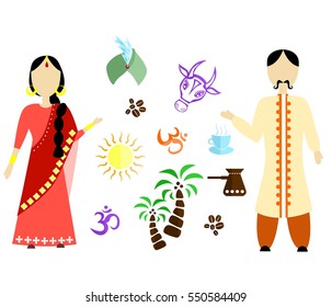 set of icons in the style of a flat design on the theme of india.