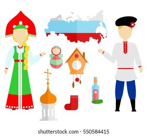 set of icons in the style of a flat design on the theme of russia.