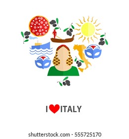 set of icons in the style of a flat design on the theme of italy.