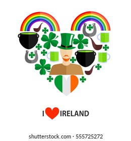 set of icons in the style of a flat design on the theme of Ireland.