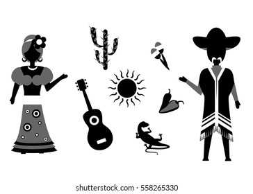 set of icons in the style of a flat design on the theme of mexico.