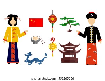 set of icons in the style of a flat design on the theme of China.