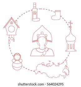 set of icons in the style of a flat design on the theme of russia.