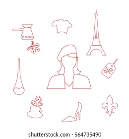 set of icons in the style of a flat design on the theme of france.