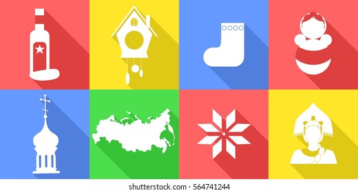 set of icons in the style of a flat design on the theme of russia.
